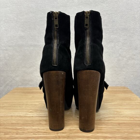 Steve Madden Carnaby Black Suede Lace-Up Platform Boots | Chunky Wooden Heel 6.5 - Picture 3 of 13